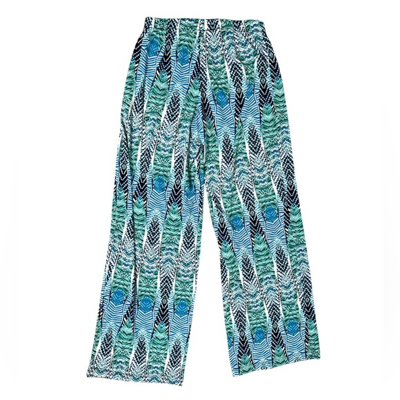 AB Studio Turquoise and Navy Abstract Wide Leg Pants - Picture 8 of 9